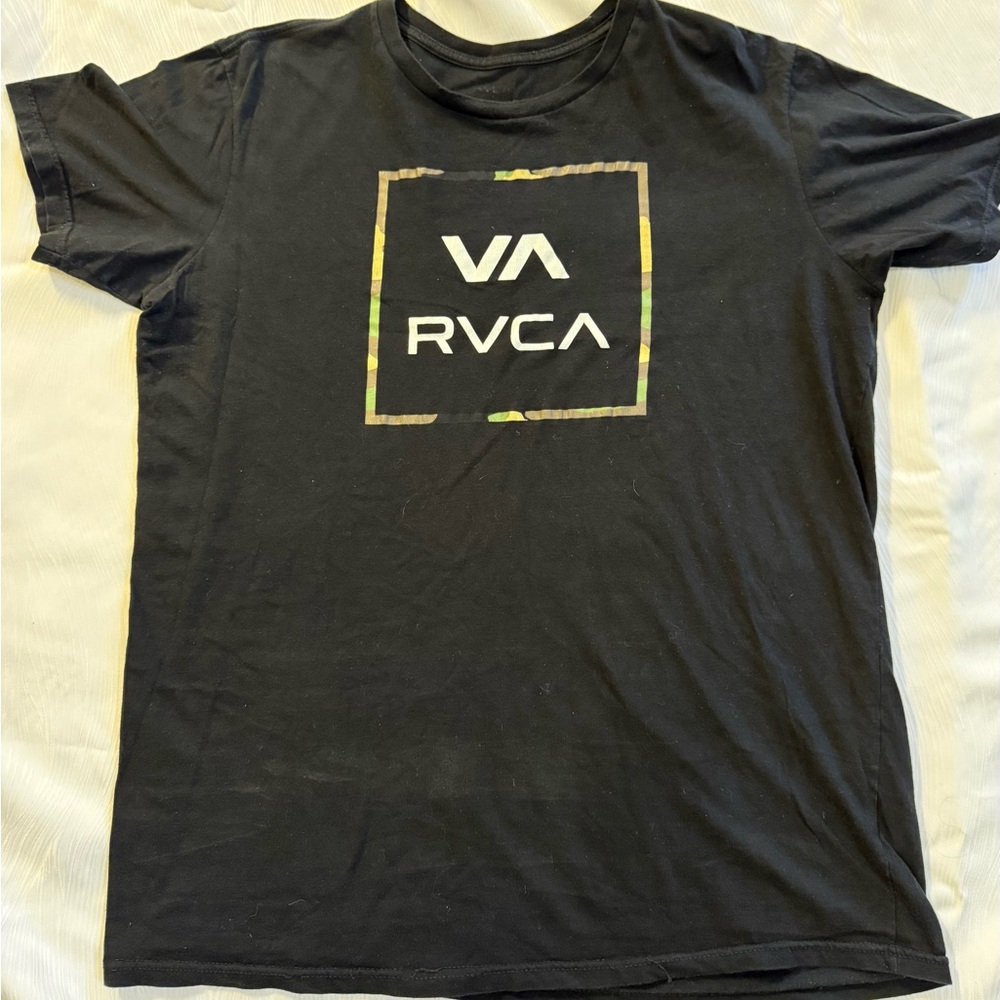 RVCA VA Logo Box Graphic Tee XL Black Camo Trim Surf Skate Shirt
